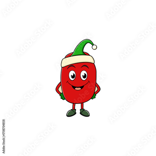 cartoon bell pepper  red  on christmas hat art vec