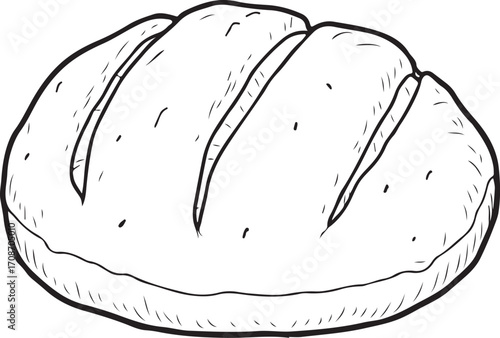 Bread Loaf at Bakery Simple Vector Illustration, Doodle Hand-drawn Sketch Drawing Line Linear Symbol Icon Engraving Coloring Book Black and White Isolated
