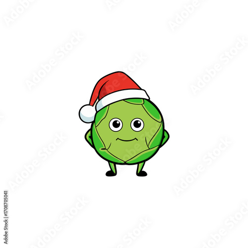 cartoon brussels sprout on christmas hat art vector