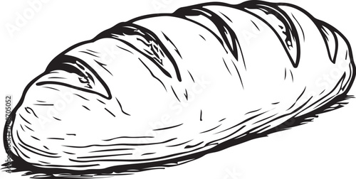Bread Loaf at Bakery Simple Vector Illustration, Doodle Hand-drawn Sketch Drawing Line Linear Symbol Icon Engraving Coloring Book Black and White Isolated