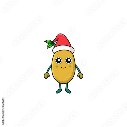 cartoon chickpea  plant  on christmas hat art vector