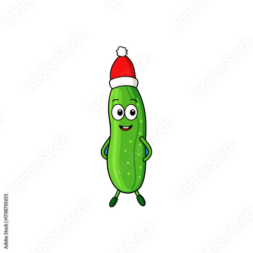 cartoon green zucchini on christmas hat art vector
