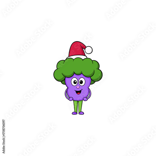 cartoon purple sprouting broccoli on christmas hat