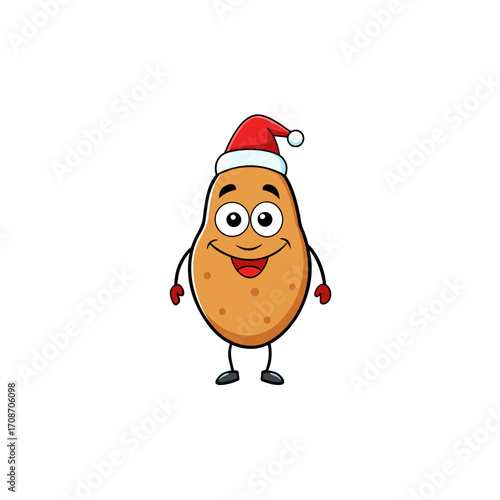 cartoon potato wedges on christmas hat art vector