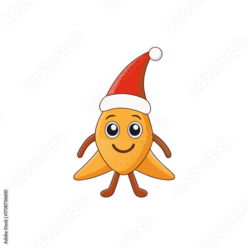 cartoon vanilla bean on christmas hat art vector