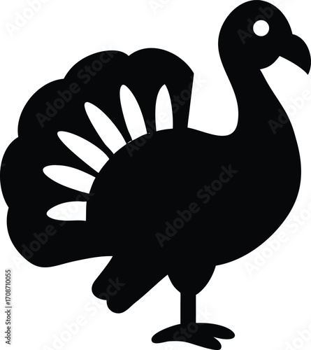 Turkey Silhouette Vector Illustration of Native Bird Icon for Outdoor and Wildlife Nature Design