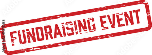 A red distressed stamp announces a fundraising event