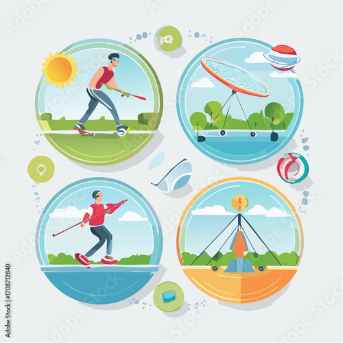 A Symphony of Adventure: An illustrative portrayal of outdoor activities, showcasing the spirit of adventure and exploration. 