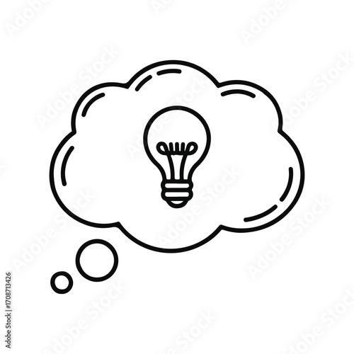 Cloud Thought Bubble Featuring an Idea Lightbulb Innovation and Creativity Icon Shining Light on New Possibilities and Conceptualizations