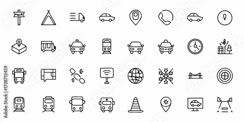 Essential navigation and transportation icons capture diverse travel and location elements for modern digital projects, offering versatile visual solutions for apps and websites.