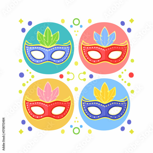 Carnival Mask Designs: An array of vividly colored carnival mask designs, each a unique emblem of celebration, radiating an artistic aesthetic perfect for joyous festivities.