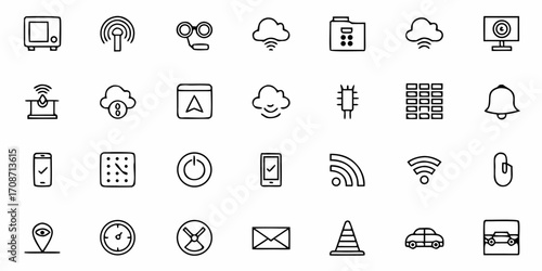 Modern digital icons set for technology, communication, and business applications offering clean, professional design elements for websites and apps