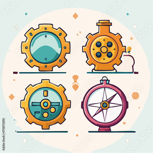 Mechanical Elements: This vector composition highlights an assortment of mechanical components in a colorful, illustrative style, creating a visually appealing representation of intricate machinery.