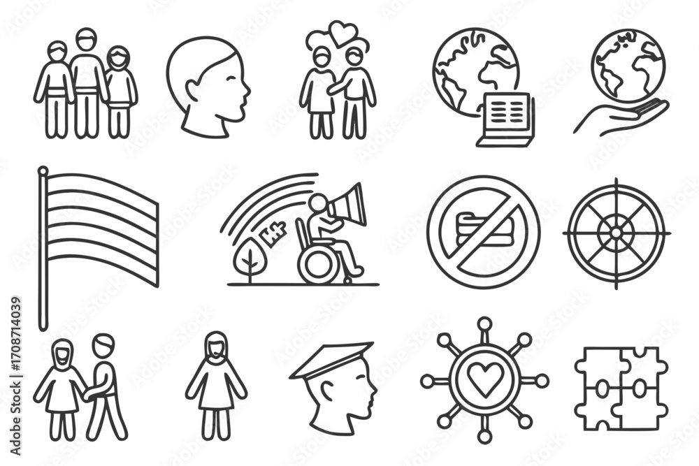 Fototapeta premium Diversity inclusion and equality icons representing lgbtq rights disability awareness and global community support on transparent background