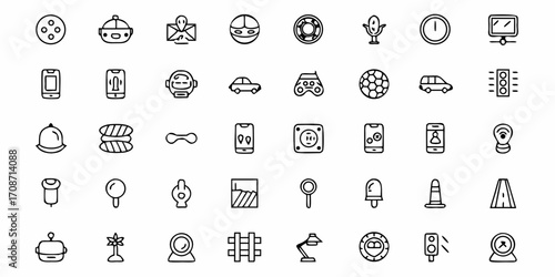 Dynamic collection of hand-drawn icons representing diverse modern objects and concepts, perfect for digital projects and visual storytelling.