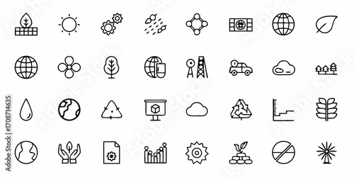 Dynamic eco-friendly icons showcase renewable energy, sustainability, and environmental concepts for modern design projects, inspiring green initiatives.
