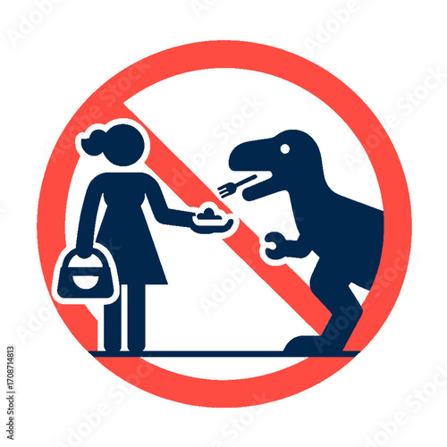 A warning sign prohibiting feeding the Tyrannosaurus 