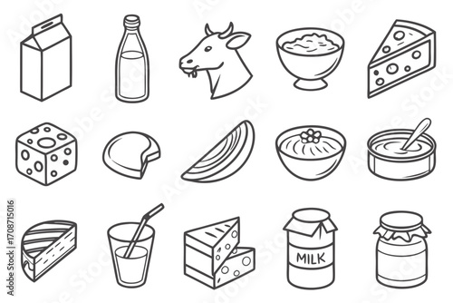 Dairy products vector illustration featuring milk cheese yogurt and other dairy food icons for design needs on transparent background