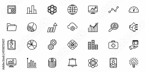 Dynamic business icons set for analytics, finance, and growth strategies, offering a modern visual toolkit for data-driven insights and professional presentations.