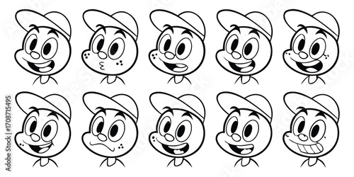 Cartoon Boy Face with Various Expressive Emotions expression