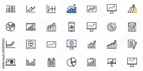 Dynamic collection of modern business charts and graphs symbolizing growth, data analysis, and financial success for presentations and reports