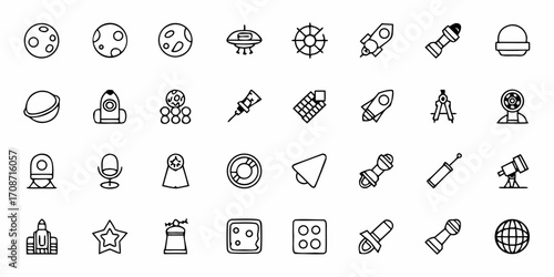 Dynamic collection of space-themed icons capturing exploration, science, and cosmic discovery with a modern, clean aesthetic for innovative projects and presentations.