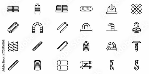 Collection of conceptual line art icons representing various objects and structures, perfect for design projects, educational materials, or digital interfaces seeking clear visual elements.