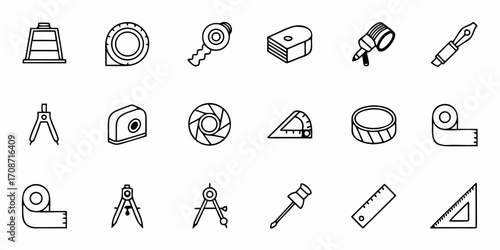 Essential drafting and measuring tools icon set for architectural, engineering, and design projects, perfect for blueprints and technical illustrations