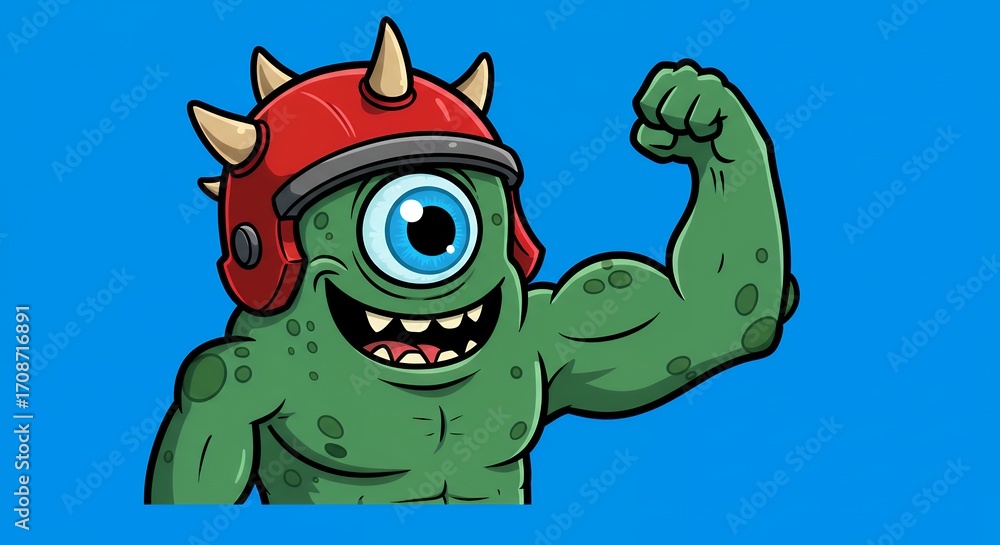 Obraz premium Cartoon monster with strong arm
