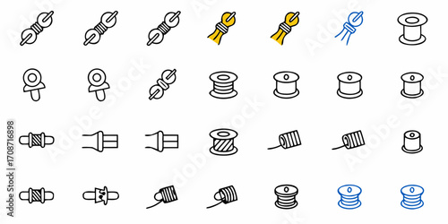 Discover a versatile collection of spool icons, perfect for representing thread, wire, or cable in modern design projects, adding clarity and visual appeal.