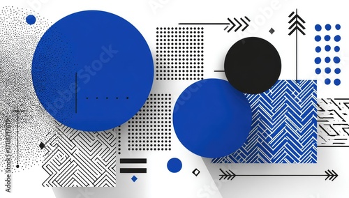 Abstract geometric shapes in black and blue on a white background