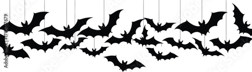 Whimsical black bat decorations floating against a bright white background, perfect for Halloween