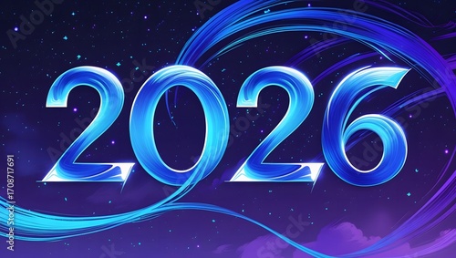 Glowing 2026 Typography on Starry Futuristic Background
