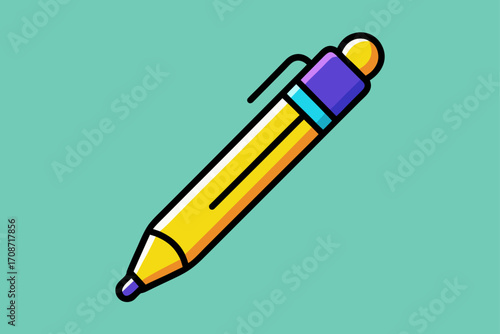 Yellow wooden pencil with pink eraser for school drawing and office writing illustration