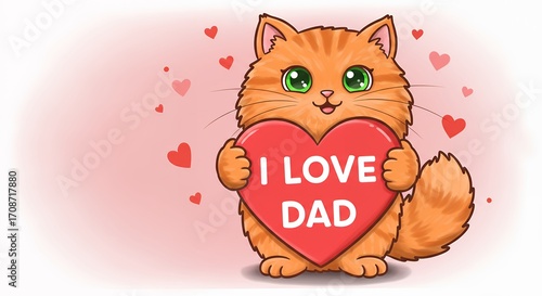 Cute cat holding heart saying i love dad