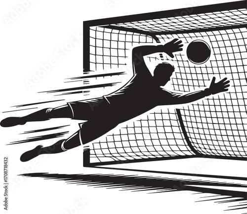 Dynamic Silhouette of a Soccer Goalkeeper Diving to Save a Goal