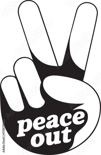 Peace Out Hand Gesture with Text - Black and White Graphic