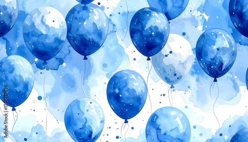 Watercolor balloons in shades of blue
