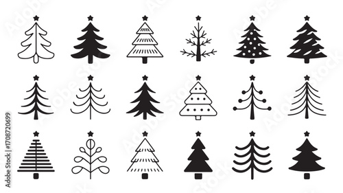 Christmas tree vector collection holiday season trees pine fir spruce cedar evergreen silhouette design