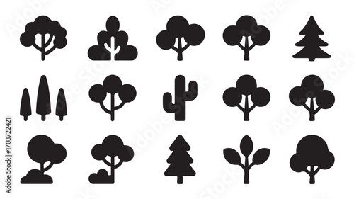 Vector tree icons set silhouette illustration nature forest park garden plant graphic design elements 100