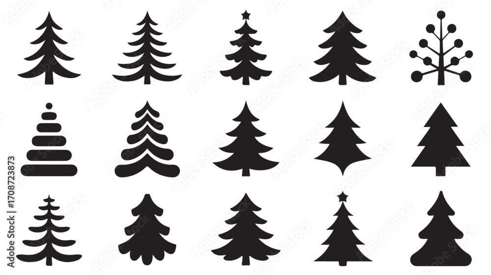 Obraz premium Christmas tree vector silhouette design set for holiday season and winter celebration decoration element