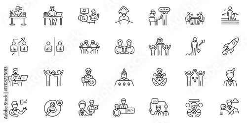 Collection of thin line icons representing business and people activities Keywords: business, people, icon, set, collection