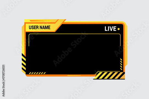 Vector art of yellow and black streaming overlay frame with warning stripes