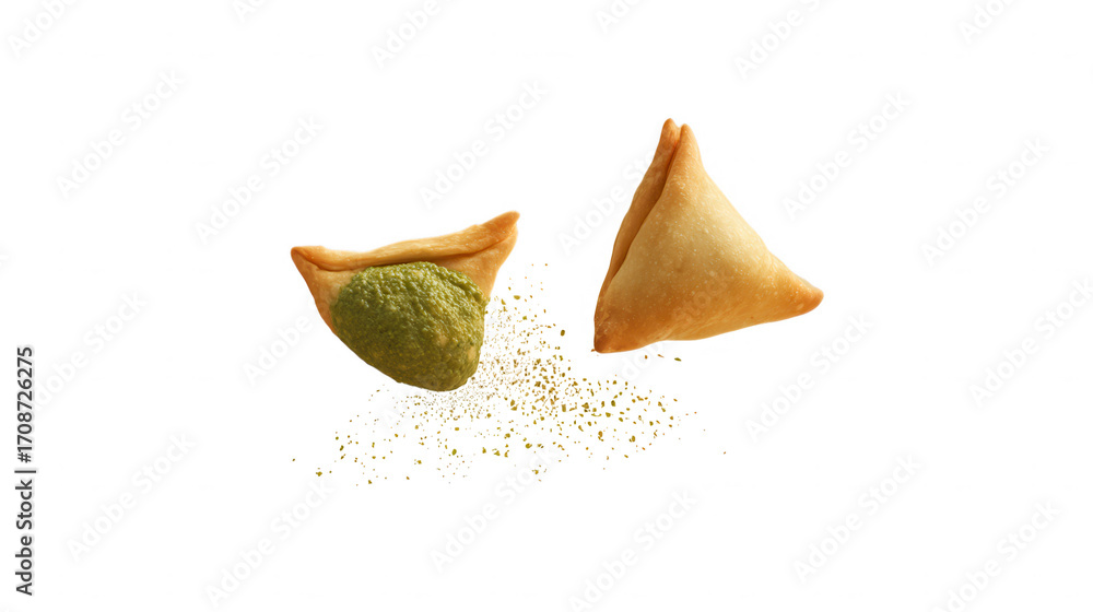 Fototapeta premium Two samosas with spices isolated on transparent background
