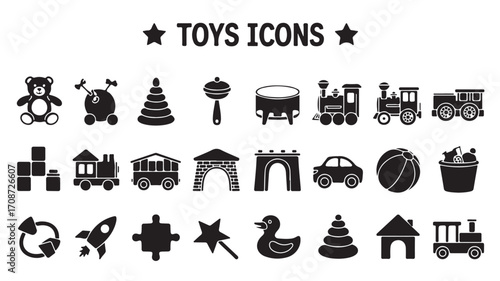 Vector toy icons set collection of toy icons for kids toys vector illustration design graphics  100