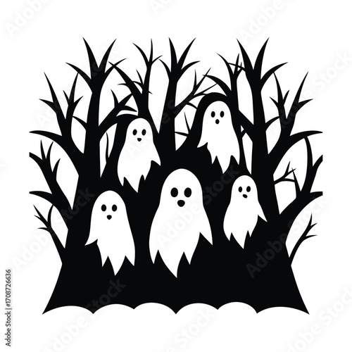 Spooky Ghosts Floating Through Forest