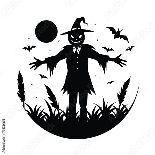 Evil Pumpkin Headed Scarecrow in Field