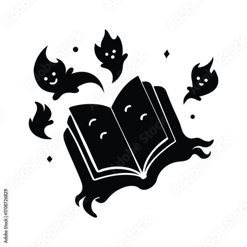 Cursed Book with Flying Pages and Spirits