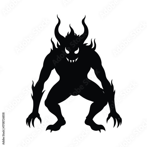 Demon Shadow Figure with Glowing Fire Eyes