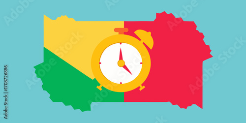 Vector illustration of a red alarm clock face with a flag on the minute hand, representing a business deadline concept